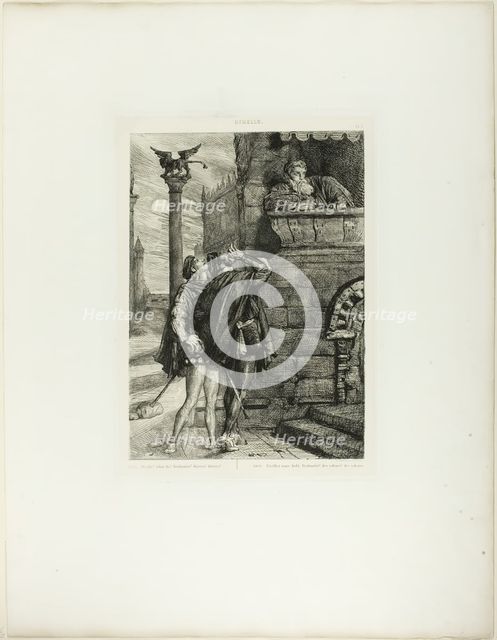 Owake! what ho! Brabantio! thieves! thieves!, plate one from Othello, 1844. Creator: Theodore Chasseriau.