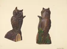 Owl on Log Bank, c. 1937. Creator: William O. Fletcher