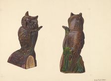 Owl on Log Bank, c. 1937. Creator: William O. Fletcher