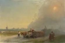 Ox-carts in the Ukrainian Steppe. Artist: Aivazovsky, Ivan Konstantinovich (1817-1900)