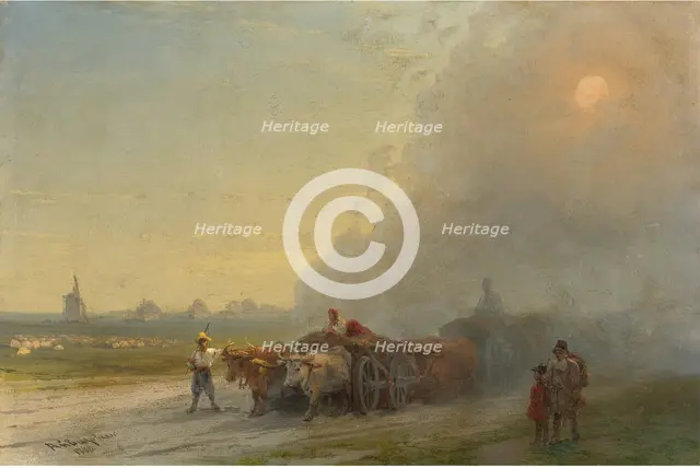Ox-carts in the Ukrainian Steppe. Artist: Aivazovsky, Ivan Konstantinovich (1817-1900)