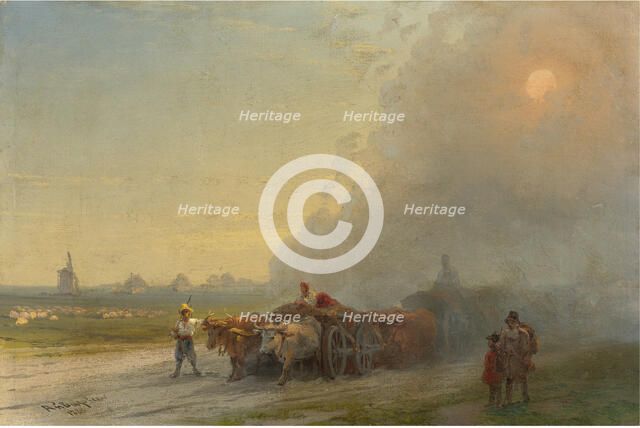 Ox-carts in the Ukrainian Steppe. Artist: Aivazovsky, Ivan Konstantinovich (1817-1900)