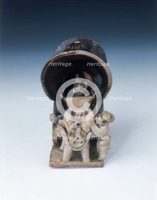 Ox-drawn covered wagon with lady passenger, late Tang dynasty, China, 9th century. Artist: Unknown