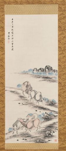 Oxen and Herdboy, 1832. Creator: Takahashi Sohei