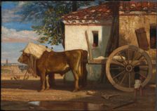 Oxen before a Farmhouse at Le Verrier, c. 1853. Creator: Alexandre-Gabriel Decamps (French, 1803-1860)