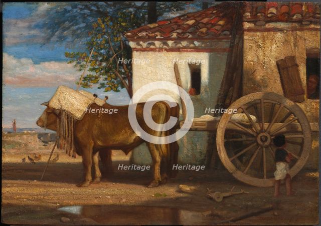 Oxen before a Farmhouse at Le Verrier, c. 1853. Creator: Alexandre-Gabriel Decamps (French, 1803-1860).
