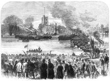Oxford and Cambridge Universities Boat-Race: the start from Putney, 1869. Creator: Unknown