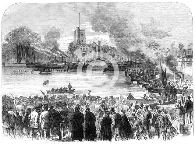 Oxford and Cambridge Universities Boat-Race: the start from Putney, 1869. Creator: Unknown.