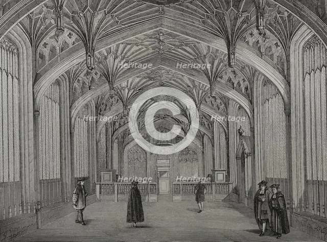 Oxford University classroom, England, 14th century, (1877). Creator: Unknown.