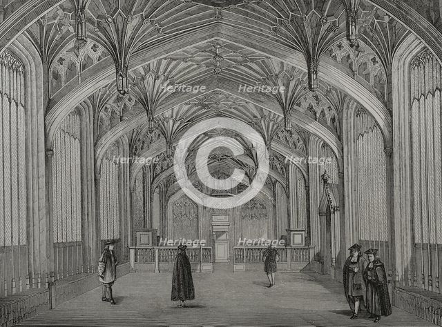 Oxford University classroom, England, 14th century, (1877). Creator: Unknown.
