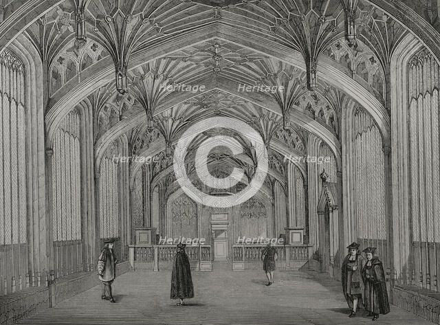 Oxford University classroom, England, 14th century, (1877). Creator: Unknown.