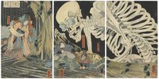 Oyataro Mitsukuni Defying the Skeleton Spectre Conjured up by Princess Takiyasha, 1844-1845. Creator: Kuniyoshi, Utagawa (1797-1861)