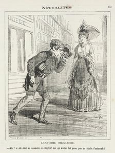 L'Uniforme obligatoire -Ciel! si elle allait me reconnaitre en collégien! Moi qui m'étais..., 1872. Creator: Cham