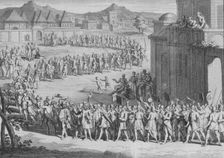 L'Yncas vient recevoir les Orfrandes que ses Sujets font au Soleil c1723