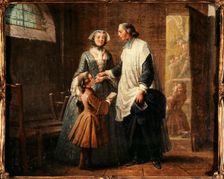L'Abbé de Catéchisme recevant un enfant amené par sa sœur, c1750. Creator: Pierre Louis Dumesnil