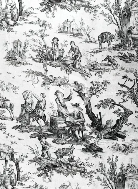 L'Abreuvoir, (The Drinker), Furnishing Fabric, France, 1796/97. Creator: Christophe-Philippe Oberkampf.