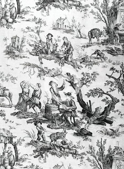 L'Abreuvoir, (The Drinker), Furnishing Fabric, France, 1796/97. Creator: Christophe-Philippe Oberkampf.