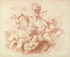 L'Air (The Air): A Group of Three Putti on Clouds, 18th century. Creator: Louis Marin Bonnet