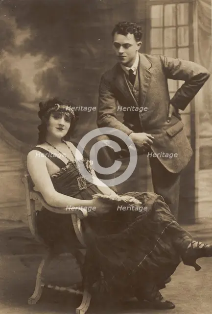 L'Alouette and Arthur Frith of 'The Goods' concert party, posing on stage, (between 1910 and 1919?). Creator: Unknown.