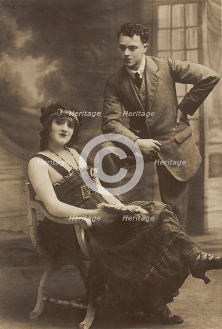 L'Alouette and Arthur Frith of 'The Goods' concert party, posing on stage, (between 1910 and 1919?). Creator: Unknown.