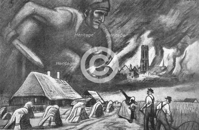''L'Allemagne Abattue; La peur allemande; "Que Dieu protégé nos foyers ! " --D'apres..., 1918. Creator: Unknown.