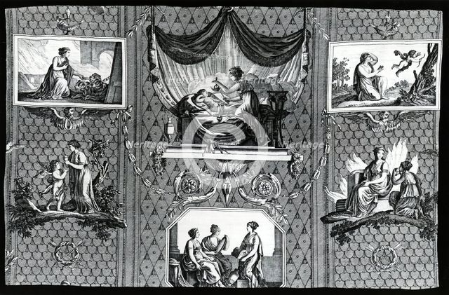 L'Amour et Psyche (Cupid and Psyche) (Furnishing Fabric), France, c. 1810. Creator: Christophe-Philippe Oberkampf.
