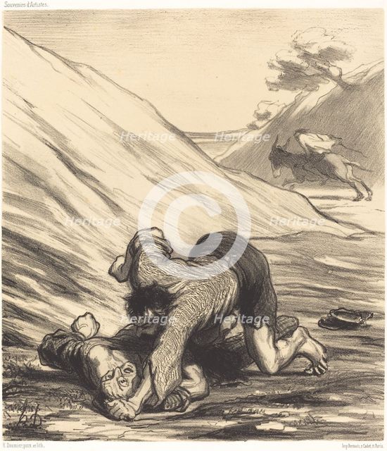 L' âne et les deux voleurs, 1862. Creator: Honore Daumier.