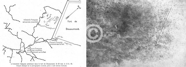 ''L'assaut du 22 mai. Cornes Ouest et Sud-Ouest et abords Ouest du fort de Douaumont', 1916. Creator: Unknown.