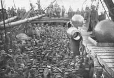 L'appoint militaire du Portugal; A bord du premier transport portugais entre en rade de Brest 1917 Creator: Unknown