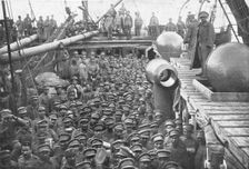 L'appoint militaire du Portugal; A bord du premier transport portugais entre en rade de Brest 1917 Creator: Unknown