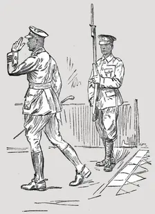 L'Armee Britannique dans le Nord de la France; Sentinelle saluant un major 1916. Creator: Unknown