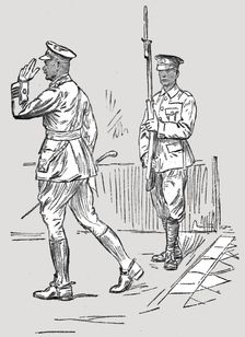 L'Armee Britannique dans le Nord de la France; Sentinelle saluant un major 1916. Creator: Unknown