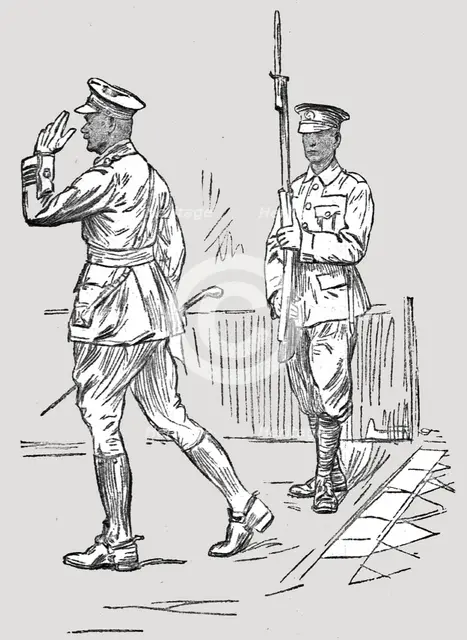 'L'Armee Britannique dans le Nord de la France; Sentinelle saluant un major', 1916. Creator: Unknown.