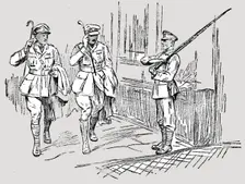 L'Armee Britannique dans le Nord de la France; Sentinelle saluant un capitaine et un...,1916. Creator: Unknown