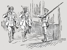 L'Armee Britannique dans le Nord de la France; Sentinelle saluant un capitaine et un...,1916. Creator: Unknown