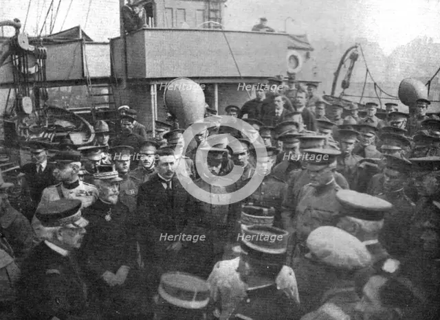 'L'Arrivee du General Pershing; Les receptions officielles a bord de l'Invicta', 1917. Creator: Unknown.