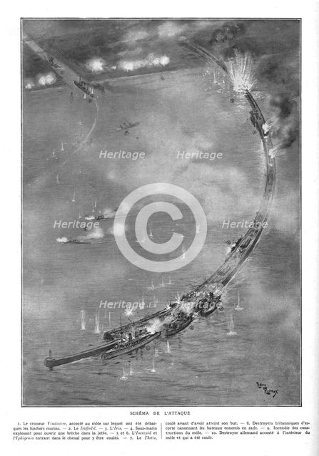 'L'attaque navale de Zeebrugge et Ostende; A Zeebrugge: Schema de l'attaque', 1918. Creator: Unknown.