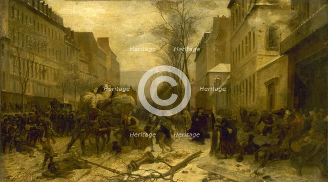 l'Avenue d'Orléans, durant les bombardements de Paris par les armées prussiennes, en janvier 1871... Creator: Felix Henri Emmanuel Philippoteaux.