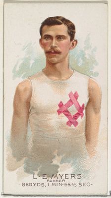 L.E. Myers, Runner, from World's Champions, Series 2 (N29) for Allen & Ginter Cigarettes, ..., 1888. Creator: Allen & Ginter