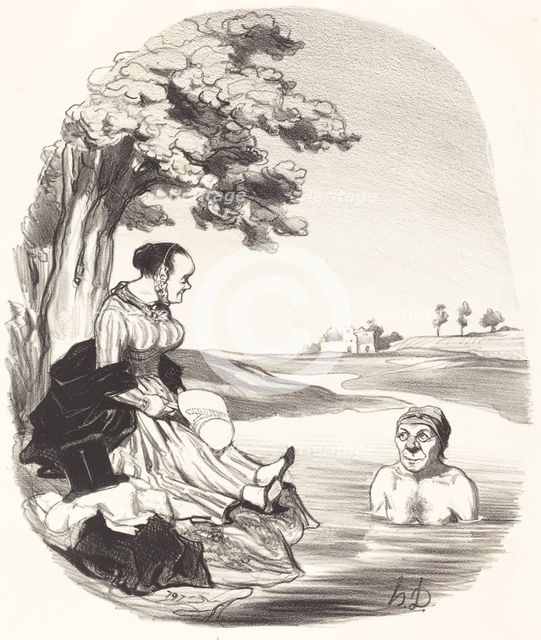 L'eau est délicieuse... je t'assure que tu as bien tord de ne pas venir me rejoindre..., 1845.  Creator: Honore Daumier.