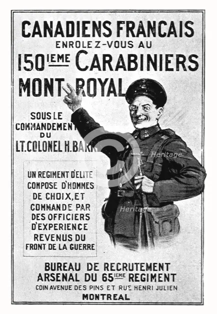 'L'effort Canadien; Un appel, par affiche, Aux Canadiens francais', 1914. Creator: Unknown.