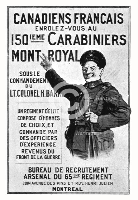 'L'effort Canadien; Un appel, par affiche, Aux Canadiens francais', 1914. Creator: Unknown.