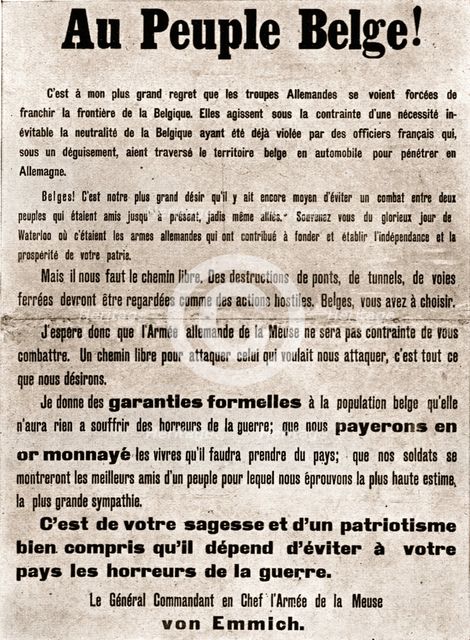 ''L'Ennemi en Belgique; La proclamation de l'armee allemande aux population Belges', 1914. Creator: Unknown.