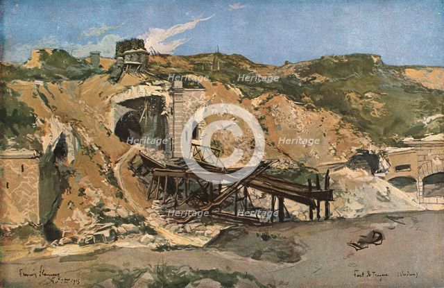 'L'entrée du Fort de Troyon apres le bombardement de septembre 1914', 1915. Creator: Francois Flameng.