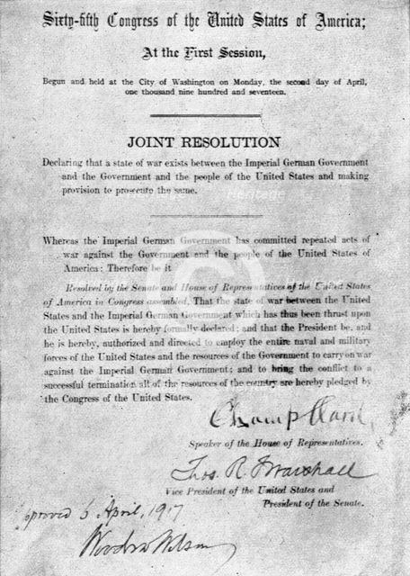 'L'Etat de Guerre aux Etats-Unis; La resolution conjointe de la Chambre et du Senat..., 1917. Creator: Unknown.