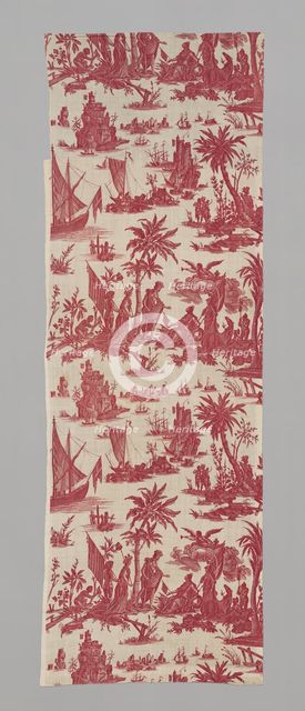 L'Hommage de l'Amérique á la France (America's Tribute to France) (Furnishing Fabric), c. 1780. Creators: Jean Baptiste Marie Huet, Christophe-Philippe Oberkampf, Oberkampf Manufactory.