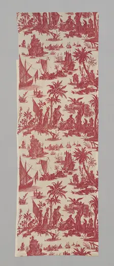 L'Hommage de l'Amérique á la France (America's Tribute to France) (Furnishing Fabric), c. 1780. Creators: Jean Baptiste Marie Huet, Christophe-Philippe Oberkampf, Oberkampf Manufactory