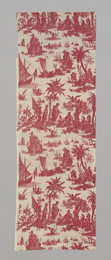 L'Hommage de l'Amérique á la France (America's Tribute to France) (Furnishing Fabric), c. 1780. Creators: Jean Baptiste Marie Huet, Christophe-Philippe Oberkampf, Oberkampf Manufactory