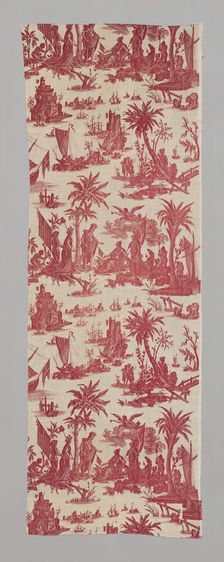 L'Hommage de l'Amérique á la France (America's Tribute to France) (Furnishing Fabric), c. 1780. Creators: Jean Baptiste Marie Huet, Christophe-Philippe Oberkampf, Oberkampf Manufactory