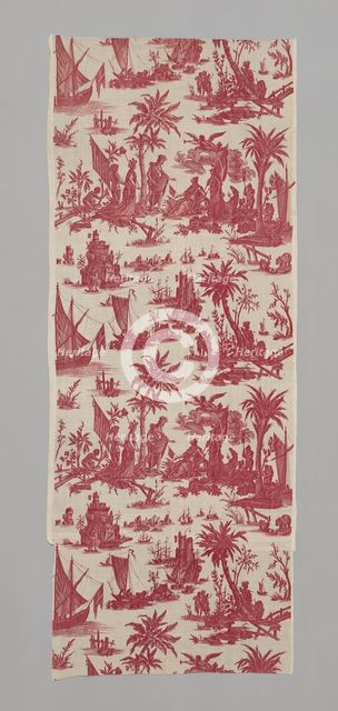 L'Hommage de l'Amérique á la France (America's Tribute to France) (Furnishing Fabric), c. 1780. Creators: Jean Baptiste Marie Huet, Christophe-Philippe Oberkampf, Oberkampf Manufactory.